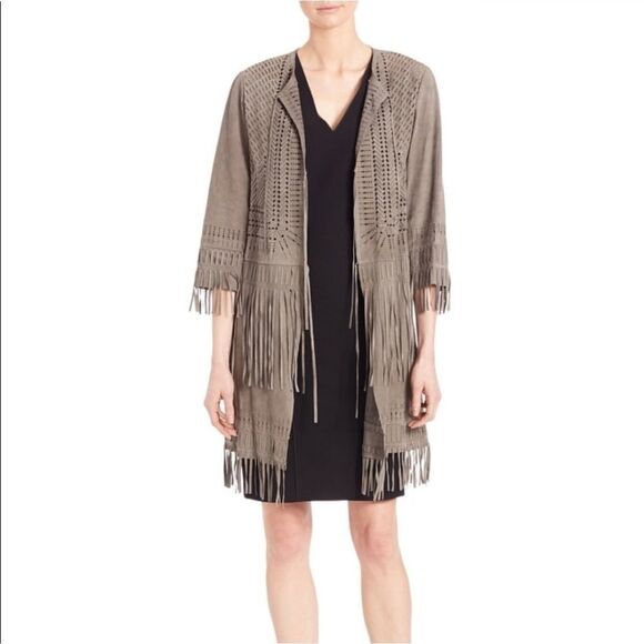 Elie Tahari Jackets & Blazers - Elie Tahari Harley Laser-Cut Suede Coat, Cocoa
